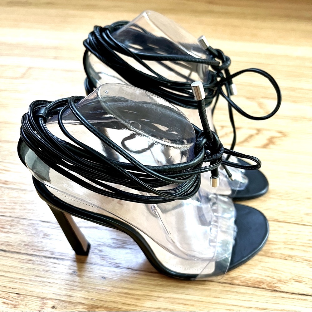 SCHUTZ Jessie Vinyl & Nappa Leather Sandals Black and Clear Size 8.5 - Picture 12 of 15